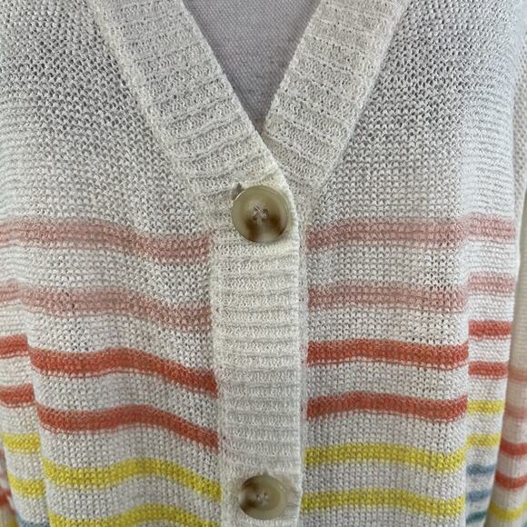 Mud Pie Barker Cardigan Sweater size Med/Large Ivory Stripes Blue Coral Yellow - Picture 4 of 10